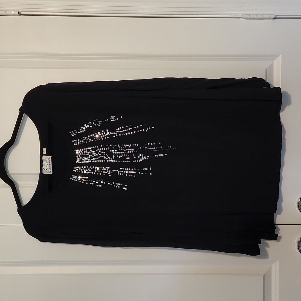 Linea by Louis Dell'Olio Black Blouse with silver sequins XL